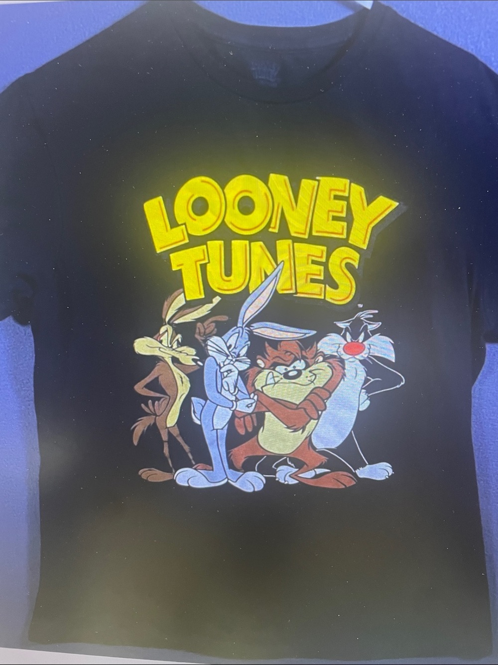 Warner Bros. Looney Tunes Black Tee with Yellow Logo - Picture 1 of 6